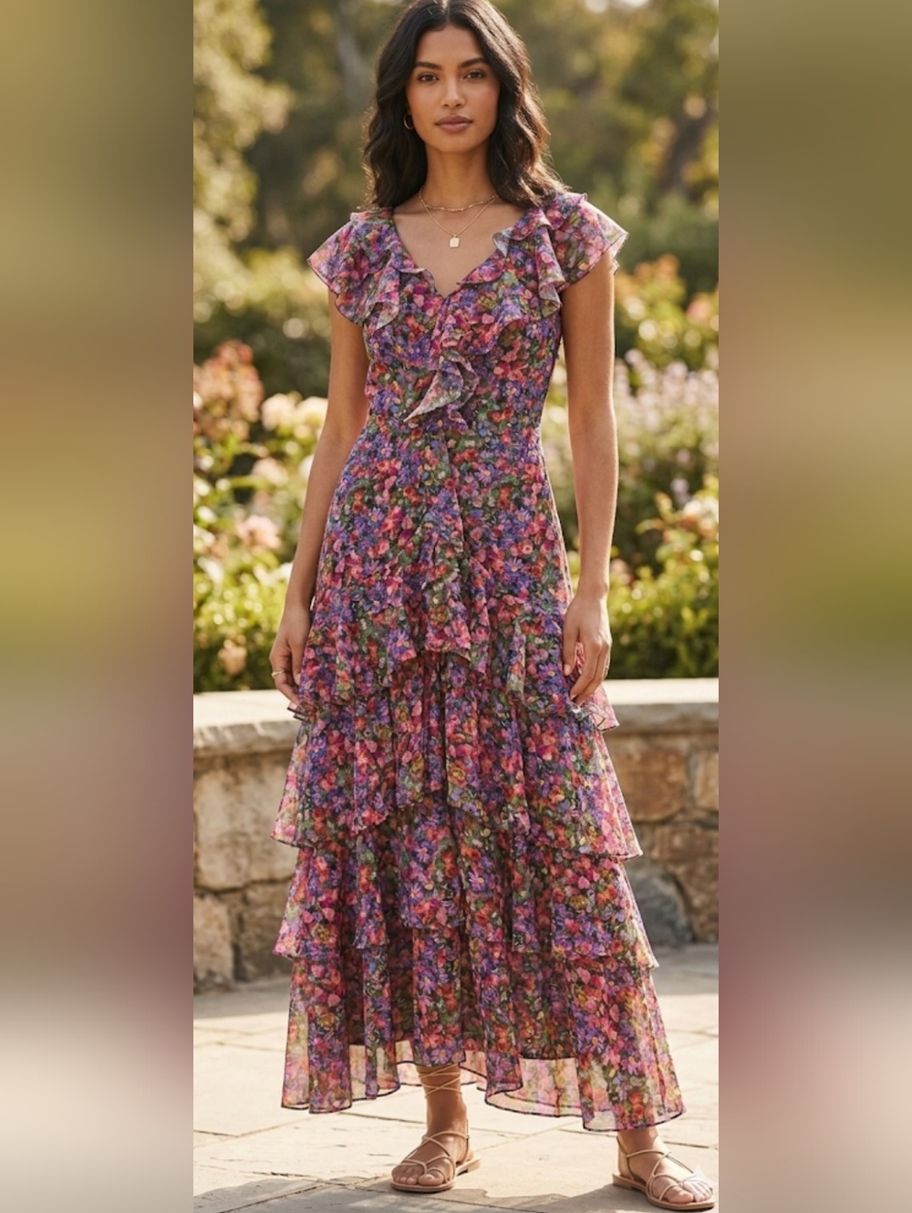 En Saison x Anthropologie Floral Ruffle Tiered Maxi Dress - Size L